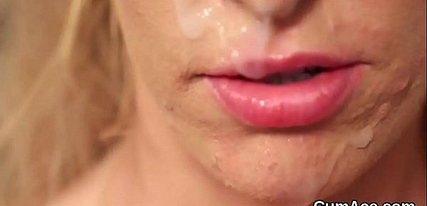  Wicked sex kitten gets sperm shot on her face swallowing all the spunk